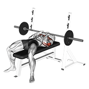 ภาพเคลื่อนไหวสาธิตท่า Barbell Close-grip Bench Press เน้นกล้ามเนื้อกล้ามเนื้อหลังแขน (ไทรเซปส์)