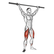 ภาพเคลื่อนไหวสาธิตท่า Barbell Overhead Squat เน้นกล้ามเนื้อต้นขาด้านหน้า (ควอดส์)