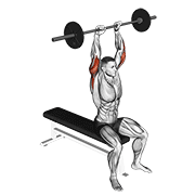 ภาพเคลื่อนไหวสาธิตท่า Barbell Seated Overhead Triceps Extension เน้นกล้ามเนื้อกล้ามเนื้อหลังแขน (ไทรเซปส์)