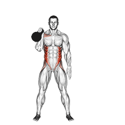 ภาพเคลื่อนไหวสาธิตท่า Kettlebell Bent Press เน้นกล้ามเนื้อหน้าท้อง