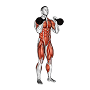 ภาพเคลื่อนไหวสาธิตท่า Kettlebell Double Jerk เน้นกล้ามเนื้อไหล่ (เดลทอยด์)