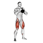 ภาพเคลื่อนไหวสาธิตท่า Kettlebell Goblet Squat เน้นกล้ามเนื้อกล้ามเนื้อก้น