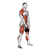 ภาพเคลื่อนไหวสาธิตท่า Kettlebell Hang Clean เน้นกล้ามเนื้อต้นขาด้านหลัง (แฮมสตริง)