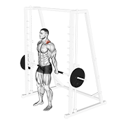 ภาพเคลื่อนไหวสาธิตท่า Smith Back Shrug เน้นกล้ามเนื้อกล้ามเนื้อบ่า (แทรปส์)