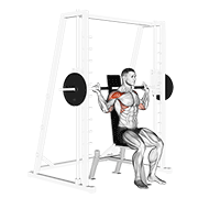 ภาพเคลื่อนไหวสาธิตท่า Smith Behind Neck Press เน้นกล้ามเนื้อไหล่ (เดลทอยด์)