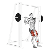 ภาพเคลื่อนไหวสาธิตท่า Smith Chair Squat เน้นกล้ามเนื้อต้นขาด้านหน้า (ควอดส์)