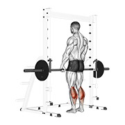 ภาพเคลื่อนไหวสาธิตท่า Smith Standing Leg Calf Raise เน้นกล้ามเนื้อน่อง