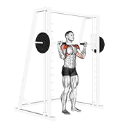ภาพเคลื่อนไหวสาธิตท่า Smith Standing Military Press เน้นกล้ามเนื้อไหล่ (เดลทอยด์)