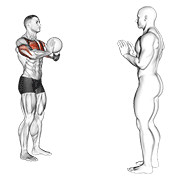 ภาพเคลื่อนไหวสาธิตท่า Medicine Ball Chest Pass เน้นกล้ามเนื้อกล้ามเนื้อหน้าอก