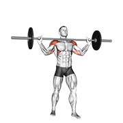 ภาพเคลื่อนไหวสาธิตท่า Barbell Standing Wide Military Press เน้นกล้ามเนื้อไหล่ (เดลทอยด์)