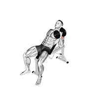 ภาพเคลื่อนไหวสาธิตท่า Dumbbell Incline One Arm Hammer Press เน้นกล้ามเนื้อกล้ามเนื้อหลังแขน (ไทรเซปส์)