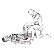 ภาพเคลื่อนไหวสาธิตท่า Assisted Lying Glutes Stretch เน้นกล้ามเนื้อกล้ามเนื้อก้น