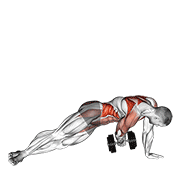 ภาพเคลื่อนไหวสาธิตท่า Dumbbell Side Plank With Rear Fly เน้นกล้ามเนื้อหลังส่วนบน
